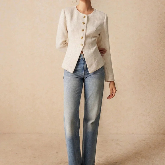 Apricot Casual Women's Elegant Wool Coat With Front Button Closure - Picture 6 of 7